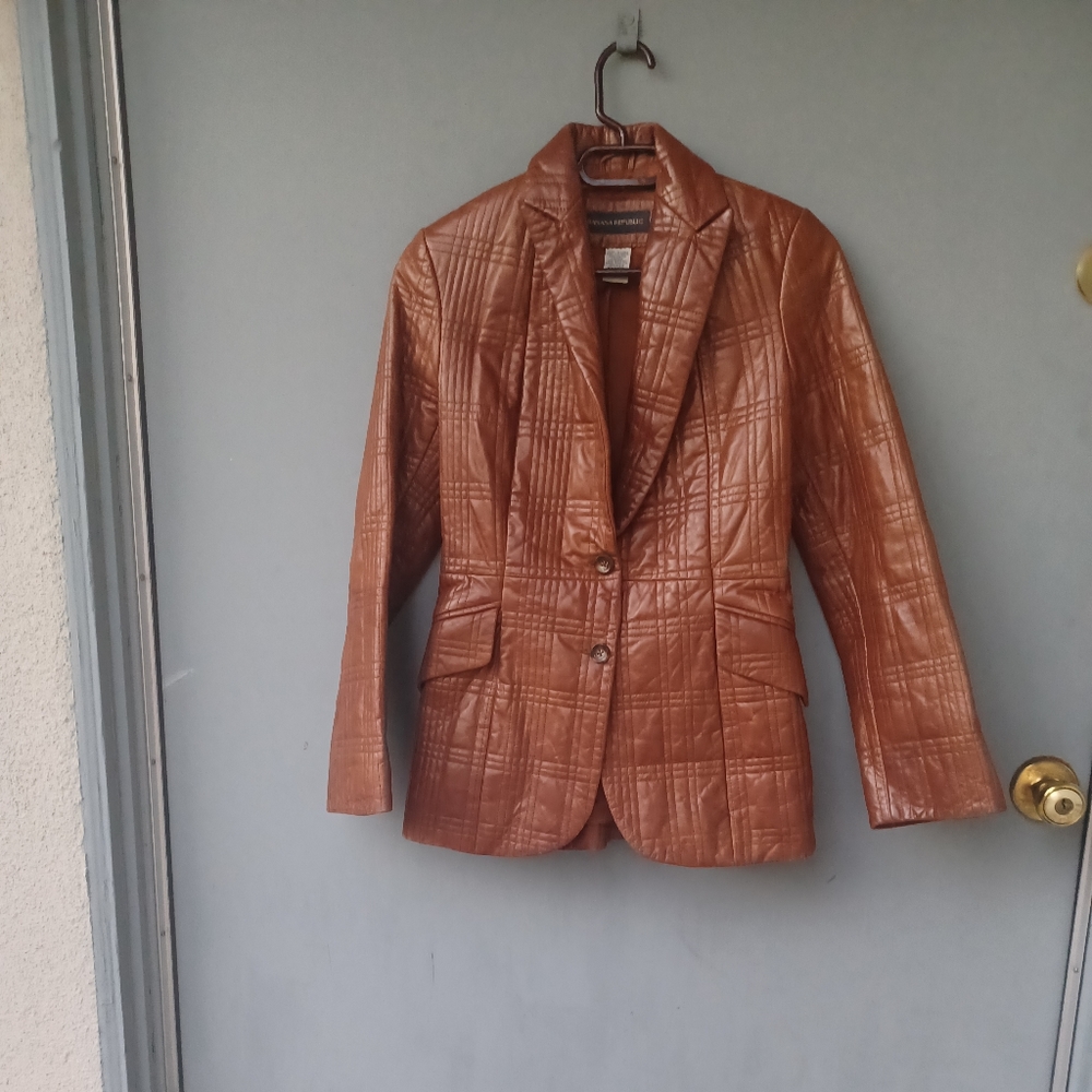 Banana Republic brown quilted fitted leather jacket XS. western